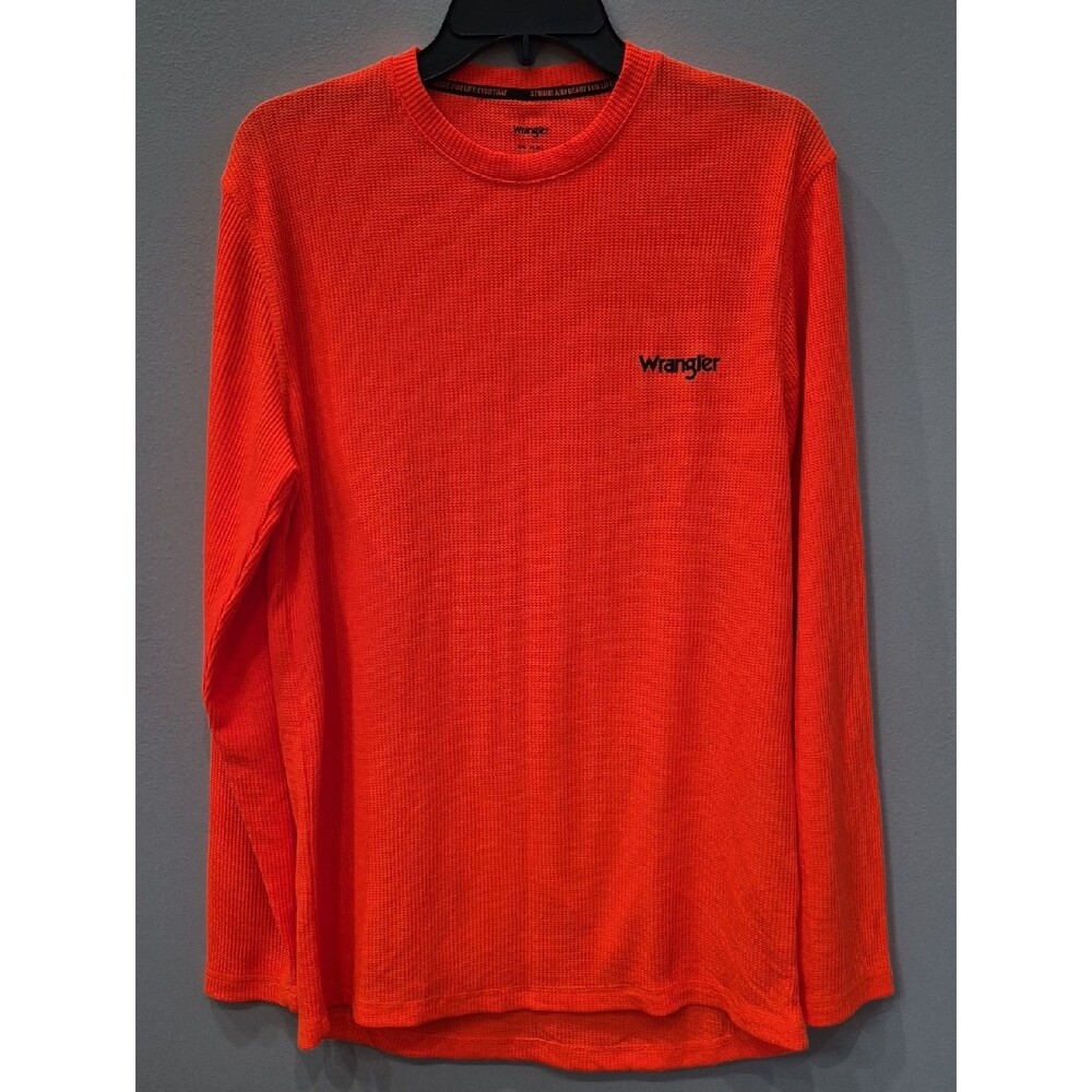 Wrangler Shirt Mens M L/S Thermal Tee Hi Vis Orange Work Basic Western Chore
